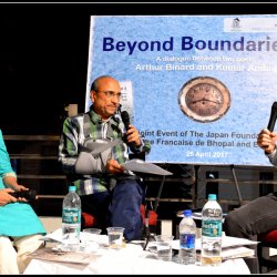 Poet Arthur Binard, poet Kumar Ambuj and Eklavya’s Tultul Biswas in conversation